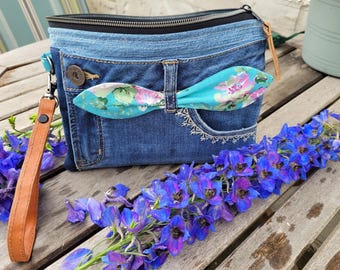 Recycled Denim Wristlet/Wrist Bag