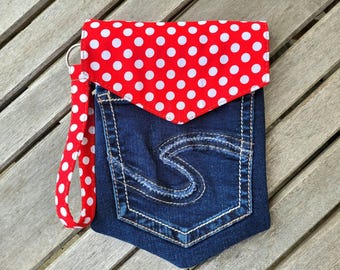 Recycled Denim Wristlet/Wrist Bag