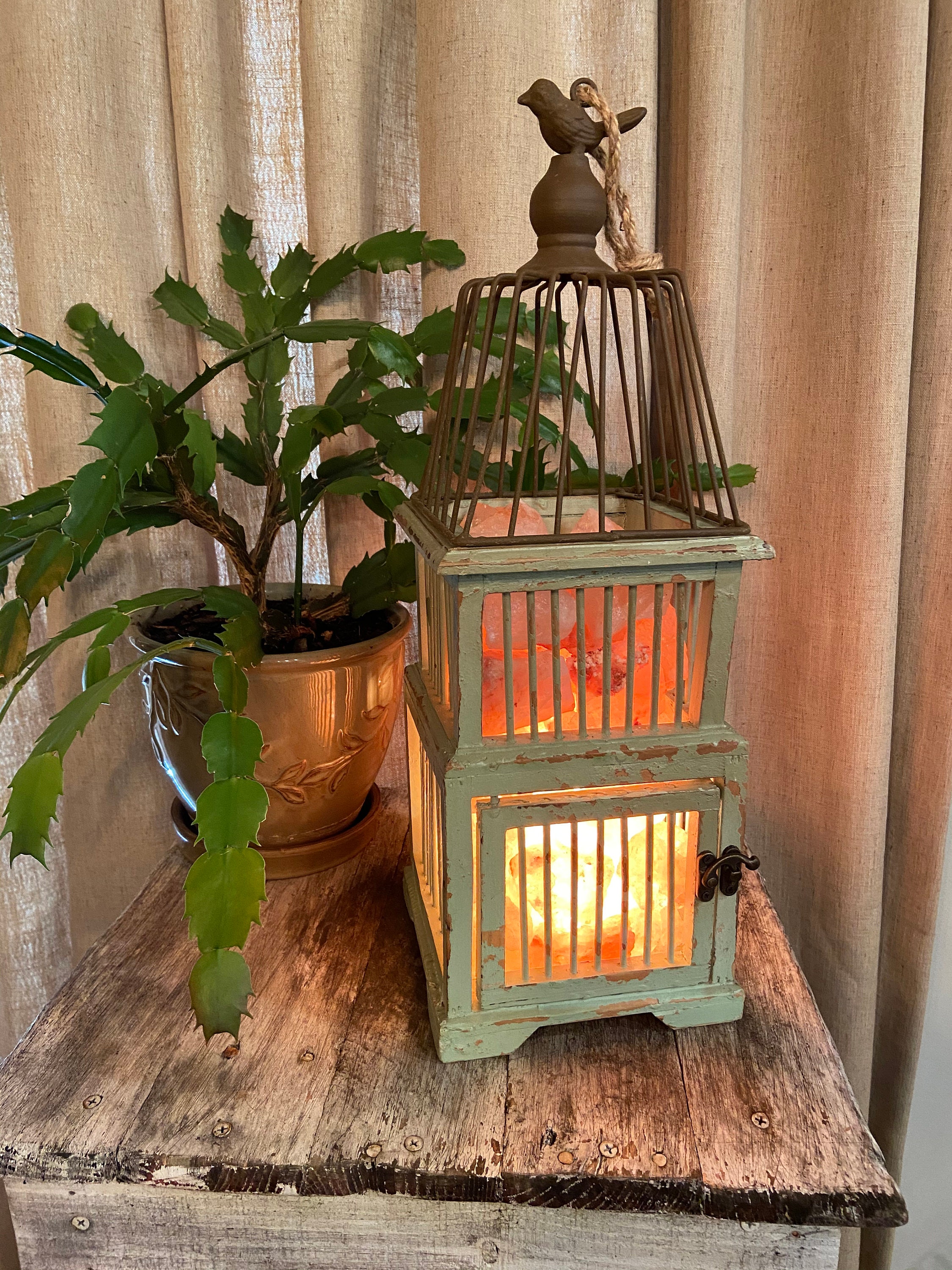 Large Wooden Bird Lamp Etsy