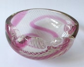 Czech Bohemian Harrachov Harrtil art glass bowl dish ashtray. Pink white lace swirl, Milos Pulpitel. 1950s vintage mid-century 5 3688 Sklo
