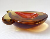 Murano pear shaped geode by Archimede Seguso. Art glass bowl dish ashtray, vintage 60 39 s. Amber red sommerso. Teardrop, retro MCM, Italy.