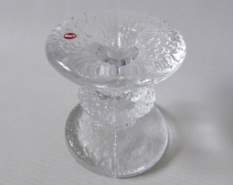 Iittala Festivo single ring vintage glass candle stick. Timo Sarpaneva 1970s candle holder. Finnish/Scandinavian mid-century clear crystal