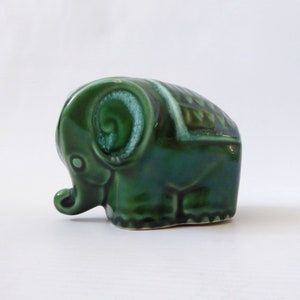 Vintage 1960s 1970s Trentham Art Ware pottery elephant. Retro money box. Green + duck egg ceramic. Figurine ornament, piggy bank #4495