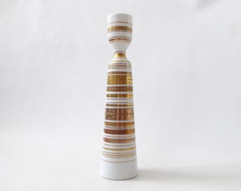 Rosenthal Bjørn Wiinblad Quatre Couleurs candlestick candle holder. German white & gold stripe porcelain. Vintage 1980s post modernist #1628