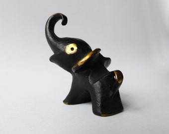 Walter Bosse Hagenauer style vintage elephant figurine. Cast brass miniature metal figure. Stylised mid century 'Black Golden Line', retro