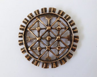 Brutalist mid century Uni David Andersen bronze brooch/ necklace pendant. Unn Tangerud, Norway. Scandinavian Modernist, Norwegian openwork.