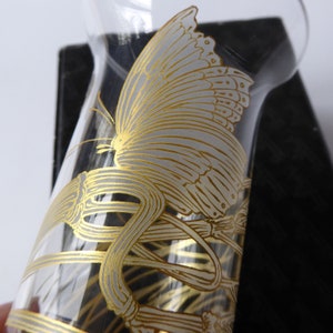 Vintage Rosenthal art glass butterfly vase. Grey & gold drawing. Modernist Studio Linie Papillon 12cm. Alain le Foll graphics. Label box imagem 9