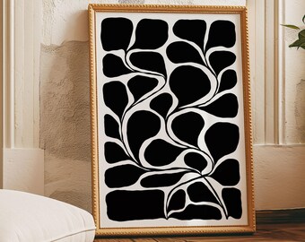 Minimale zwart-witte bloemenkunstprint, abstract muurdecor (digitale download)