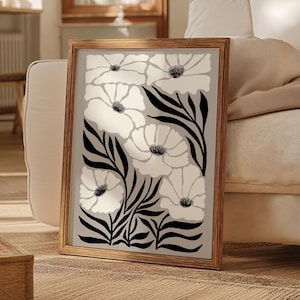 Black and white print, Minimal Botanical Floral wall art, home decor, living room decor, Digital Download, Printable Wall Art, Abstract art