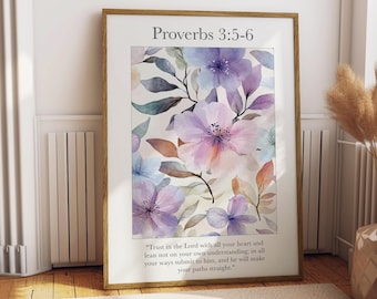 Proverbs 3:5-6 Floral Bible Verse Art Print (Digital Download)