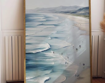 Stampa minimalista di paesaggio costiero e oceano, mare sereno (download digitale)