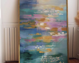 Arte murale astratta colorata, dipinto astratto moderno in colori pastello (download digitale)