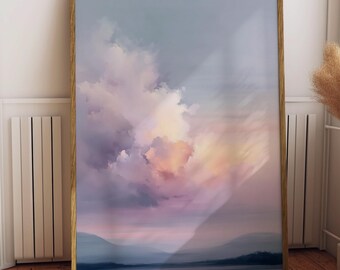 Paesaggio con cielo pastello, stampa artistica minimalista con nuvole, tramonto sereno (download digitale)