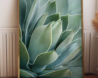 Stampa artistica di foglie di cactus, moderna decorazione da parete botanica (download digitale)