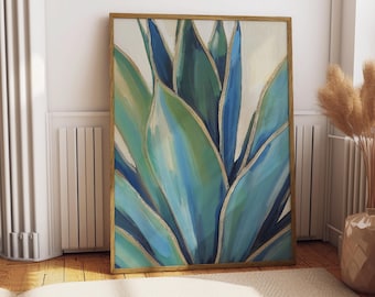 Stampa artistica di foglie di cactus, moderna decorazione da parete botanica (download digitale)