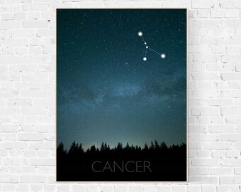 Impression papier, Constellation du cancer, signe zodiaque du cancer Print, impression art constellation, impression de Cancer, signe cancer, imprimable, imprimable de constellation du cancer