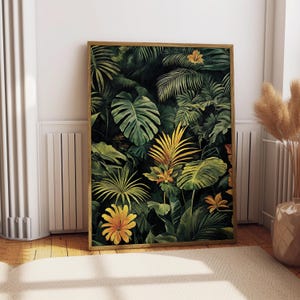 Tropischer Dschungel, botanische Wandkunst, exotischer Regenwald, Blattdruck, tropische Pflanzenkunst, tropische Wandkunst, digitale Kunst