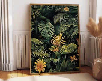 Arte murale della giungla tropicale, decorazioni esotiche della foresta pluviale (arte digitale)