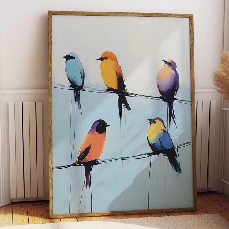 Colorful Birds Wall Art Printable, Modern Bird Painting (digital ...