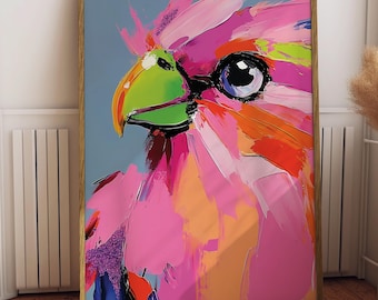 Stampa artistica di pappagallo colorato, arredamento moderno in stile pop art (download digitale)