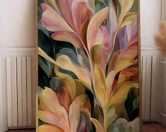 Arte murale botanica astratta, stampa di foglie nei toni della terra (download digitale)