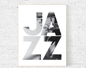 Jazz Poster, printable wall art decor / poster 'Jazz', digital typography poster, birthday gift, instant download, minimal decor