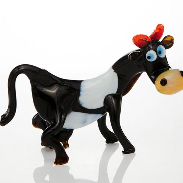 Beauty Cow Big Glass Figurine Colorful Realistic