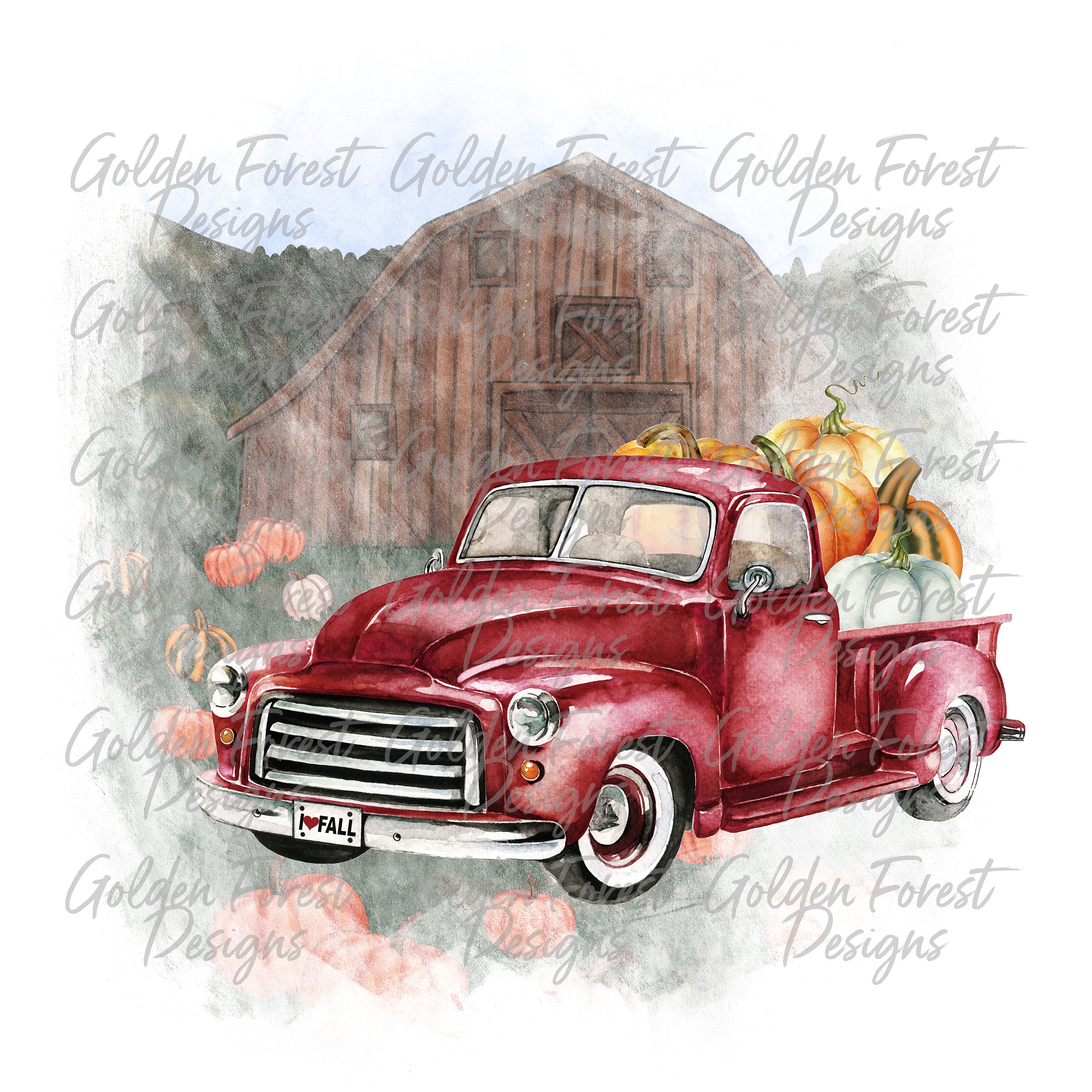 Vintage Red Truck Fall Pumpkin Autumn Sublimation Design | Etsy