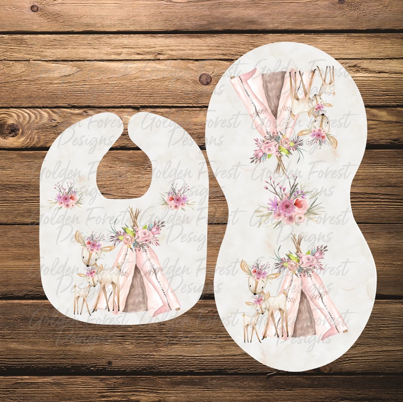 Boho Pink Baby Bib & Burp Cloth Set Sublimation Template Etsy