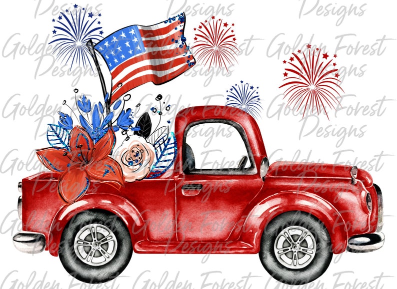 Download Red Truck Patriotic 4th of July Sublimation Design | Etsy