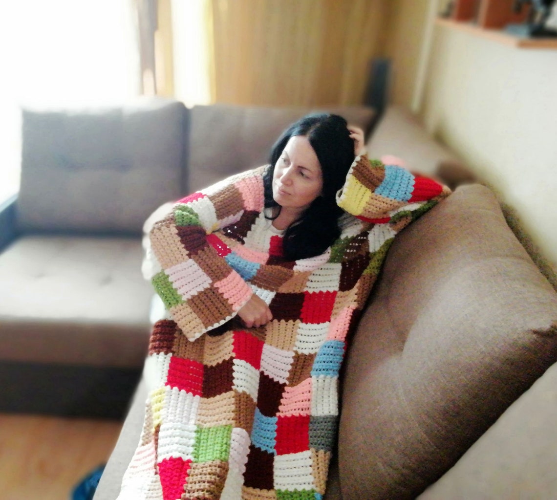 Crochet pattern for Colorful Snuggie from leftover yarn Etsy