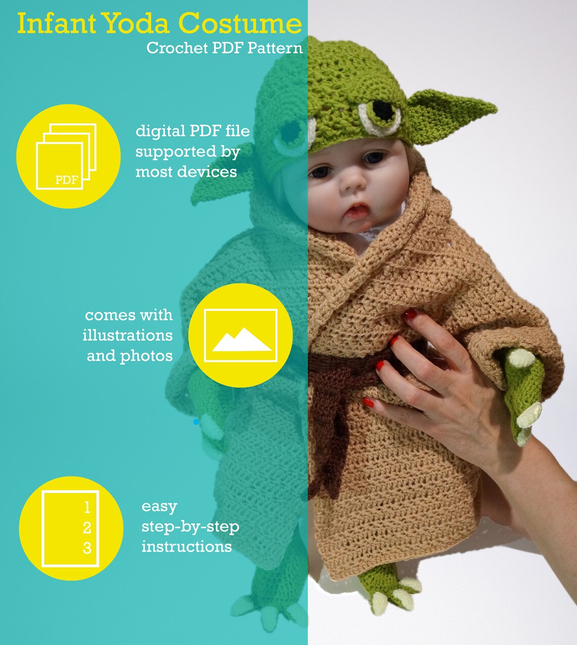 Infant Yoda Crochet Costume Pattern PDF Star Wars Baby Etsy