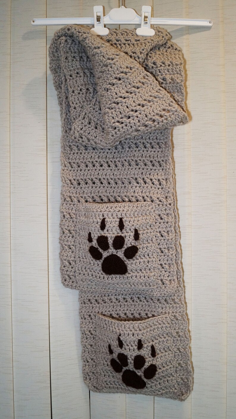 Crochet Pocket Scarf with Paw Prints Pocket Scarf Pattern Etsy