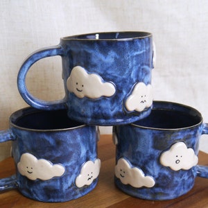 Cloud Mug Handmade Stoneware Mug - Happy Face - Cute Face Mug - Happy Clouds