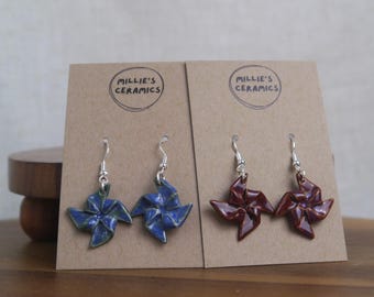 Origami Pinwheel Earrings - Handmade Ceramic Earrings