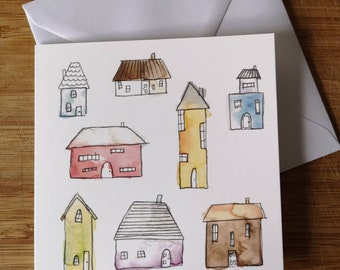 Watercolour House Card - Hand Painted Design
