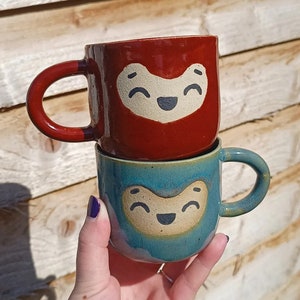 Happy Cups - Handmade Stoneware Mug - Unusual Mug - Smiley Face Mug - Colourful Mug - Happy Mug - Kawaii Mug - Cute Pottery - Cute Mug