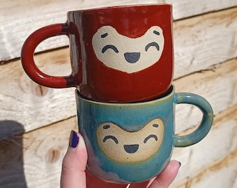 Happy Cups - Handmade Stoneware Mug - Unusual Mug - Happy Face Mug - Colourful Mug - Happy Mug - Kawaii Mug - Cute Pottery - Cute Mug