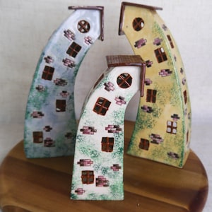 Wonky Ceramic Houses - Handmade Stoneware Sculpture - Tealight Holder - Unusual Artwork