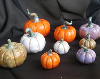 Orange Ceramic Pumpkins With Metal Leaves - Fall Halloween Thanksgiving ...
