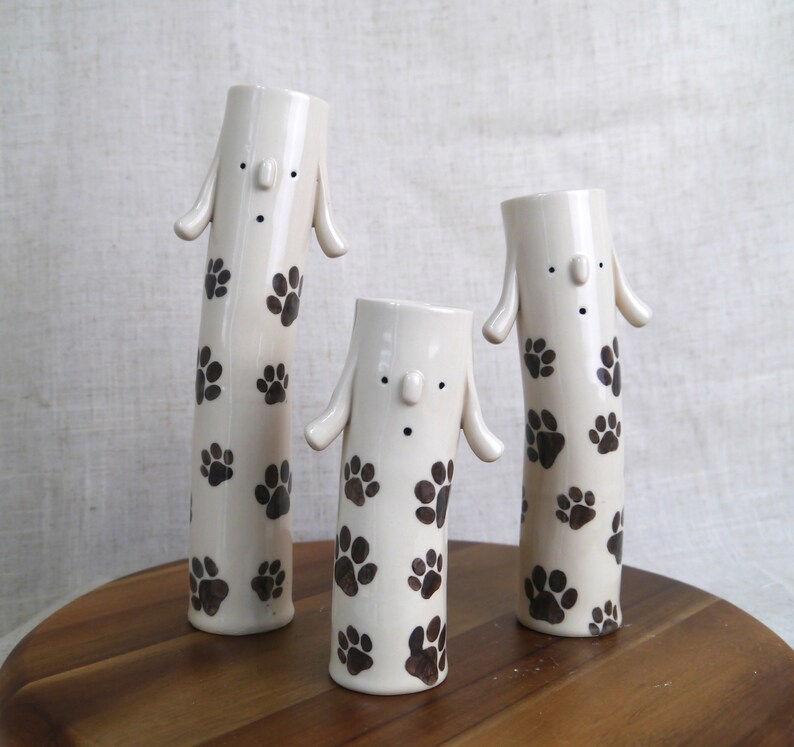 Bella Bud Vase Handgefertigte Keramikvase Gesichtsvase Ausgefallene Vase Paw prints