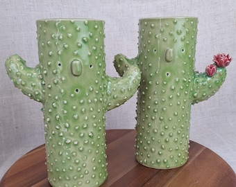 Cactus Vase - Handmade Stoneware Vase - Face Vase