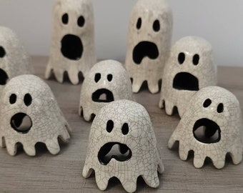 Ceramic Ghosts - Crackle Glaze - Halloween Decoration - Cute Ghost - Funny Face