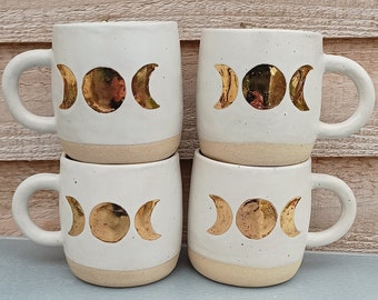 Steinzeug Mond Tasse - Handgemachte Keramik Tasse - Ungewöhnliche Tasse - Gold Mond Tasse