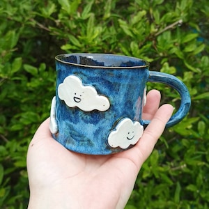 Stoneware Cloud Mug - Handmade Ceramic Mug - Unusual Mug - Smiley Cloud Mug - Cute Mug