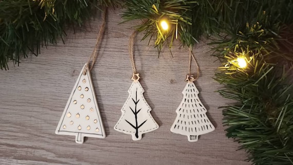 Keramik Baum Weihnachtsdekoration - Handgefertigte Dekorationen - Handbemalt mit Echt Gold