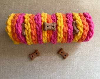 Pink, Orange and Yellow Interactive Snuffle Log Dog Toy: Interactive Enrichment Puzzle