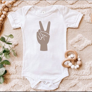 Peace Baby Bodysuit Tan Baby Gift x Boy Girl Clothing Minimal Graphic Tee Onesie image 2