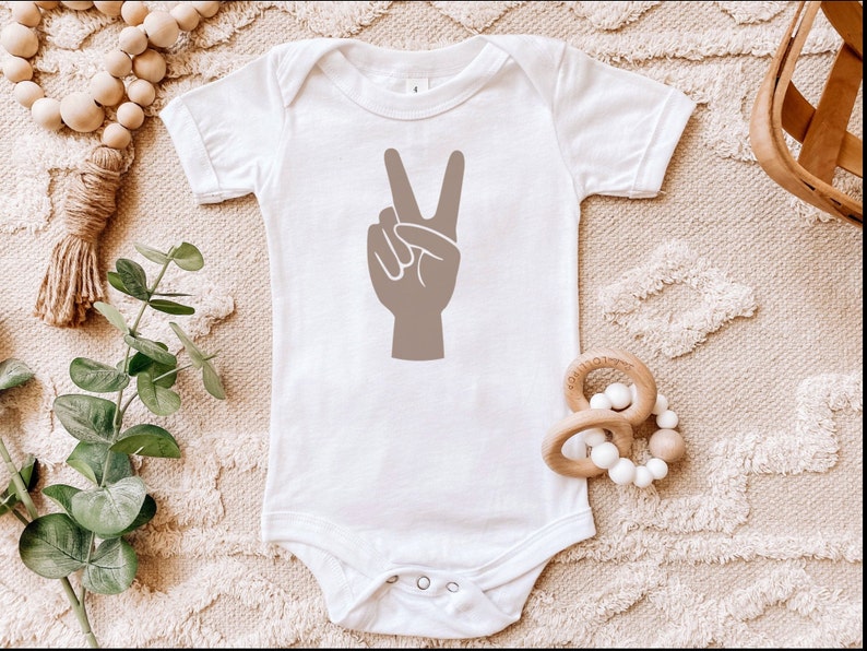 Peace Baby Bodysuit Tan Baby Gift x Boy Girl Clothing Minimal Graphic Tee Onesie image 2