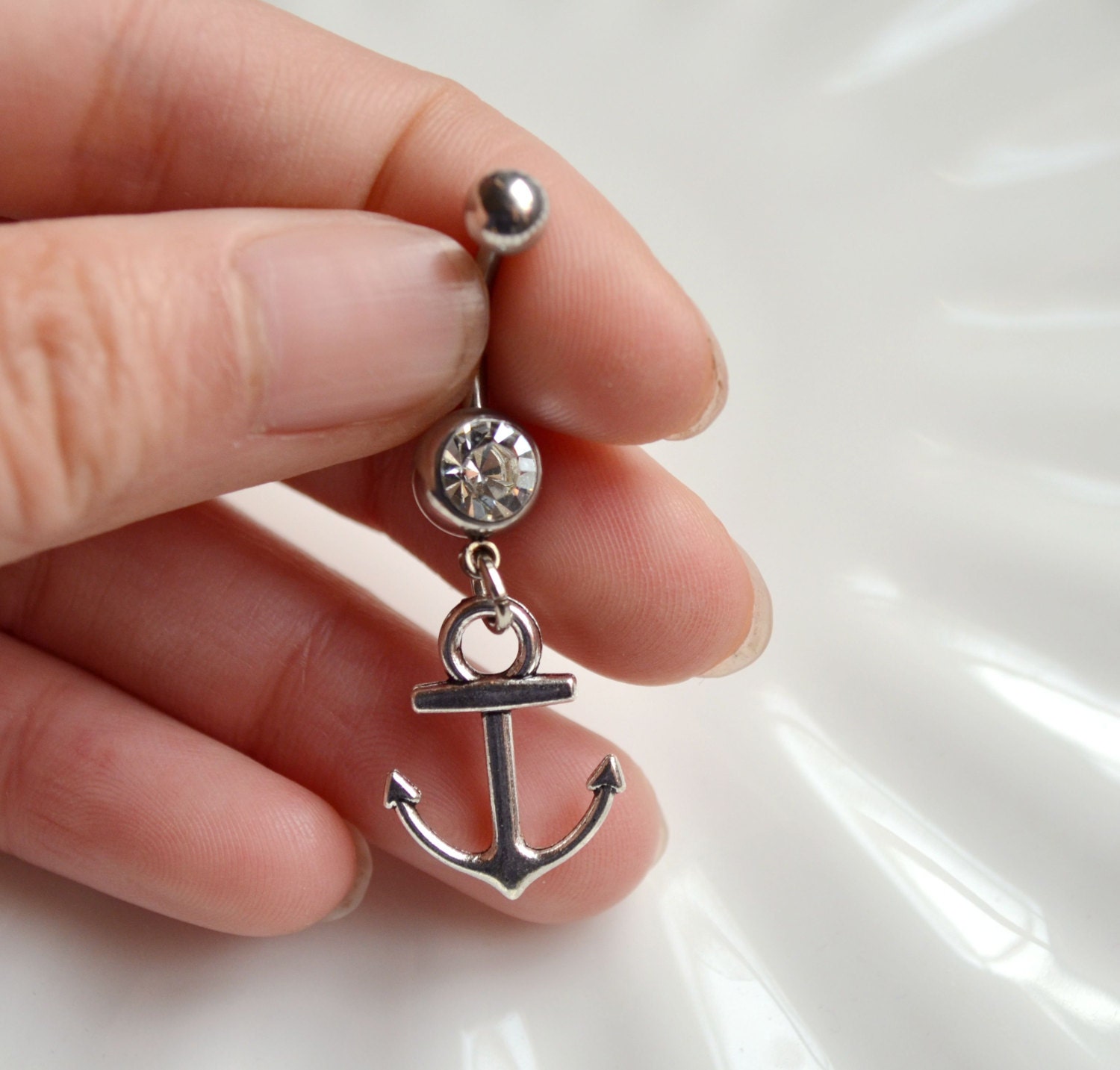 Silvery Anchor Belly Button Ring Navel Piercing Friendship Etsy